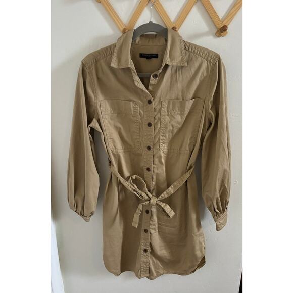 Banana Republic Dress Women's XS Tan Utility Shirt Mini Long Sleeve Button Up - Picture 2 of 8